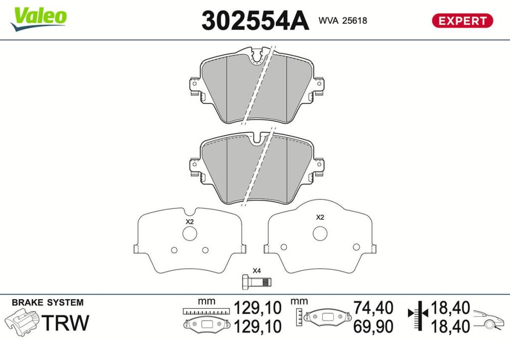Jeu de 4 plaquettes de frein VALEO ref. 302554A